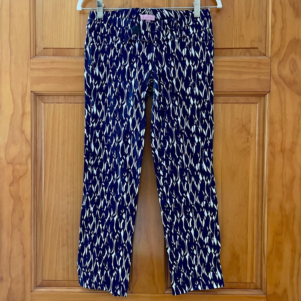 Lily Pulitzer dress pants, size 0, blue, “fish” pattern